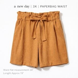 A New Day 3X Paperbag Waist Shorts Tan High Rise Pull On Rayon Blend NWOT